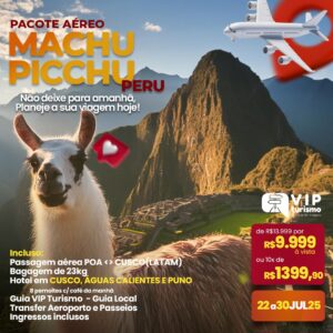 <span style="color: #ff0000;"><strong> <b> 🇵🇪 PERÚ - MACHU PICCHU 🇵🇪 </strong></span> </b>✈️ PACOTE AÉREO ✈️ 28/07 a 05/08/25 <b> <span style="color: #800000;"><strong> **LOTADO** </strong></span> </b>