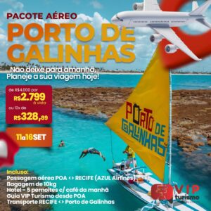 <span style="color: #ff0000;"><strong> <b>🏖️ 🏝️PORTO DE GALINHAS/PE </strong></span> </b>✈️ PACOTE AÉREO ✈️ 24 a 29/09/26 <b> <span style="color: #ff0000;"><strong> **PROMO R$ 1.999,** </strong></span> </b>
