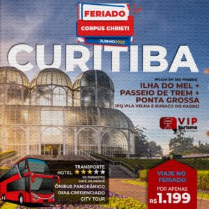 <b>🇧🇷 CURITIBA C/TREM 🚂 + ILHA DO MEL 🏝 </b>- Feriadão C. Christi <b>**R$ 1.199, à vista**</b>