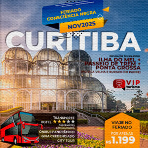 <span style="color: #ff0000;"><strong> <b>🇧🇷 CURITIBA C/TREM 🚂 + ILHA DO MEL 🏝 </strong></span> </b> Feriadão C. Negra <b> <span style="color: #ff0000;"><strong> **R$ 1.199, à vista** </strong></span></b>