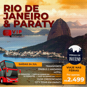 <span style="color: #ff0000;"><strong> <b>🏖 RIO DE JANEIRO & PARATY 🏝 </strong></span> </b> Férias de Inverno - 30/07 à 06/08<b> <span style="color: #ff0000;"><strong> **PROMO R$ 2.499, à vista** </strong></span> </b>