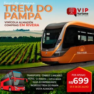 <span style="color: #ff0000;"><strong> <b>🚆TREM DO PAMPA 🍷 VINÍCOLA ALMADEN 🛍️ COMPRAS EM RIVERA </strong></span> </b> 05 e 06/07 - Final de Semana <b> <span style="color: #800000;"><strong> **LOTADO** </strong></span> </b>