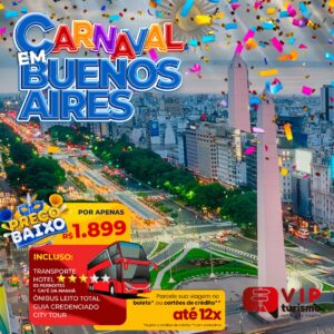<span style="color: #ff0000;"><strong> <b>🇦🇷 BUENOS AIRES 🇦🇷 </strong></span> </b> Feriadão Carnaval <b> <span style="color: #ff0000;"><strong> **R$ 1.899, à vista** </strong></span> </b>