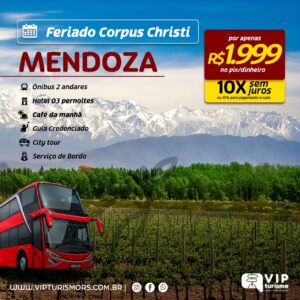<span style="color: #ff0000;"><strong> 🇦🇷<b> MENDOZA </strong></span> </b>🇦🇷 Feriadão C. CHRISTI <b> <span style="color: #ff0000;"><strong> **R$ 1.999, até 10x s/ juros - ABERTO 2° ÔNIBUS** </strong></span> </b>