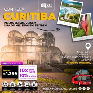 <span style="color: #ff0000;"><strong> <b>🇧🇷 CURITIBA C/TREM 🚂 + ILHA DO MEL 🏝 </strong></span> </b> Férias de Inverno  – SAÍDA 24/07 <b> <span style="color: #ff0000;"><strong> **R$ 1.399, até 10x s/ juros** </strong></span></b>