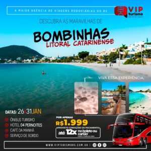 <span style="color: #FFA500;"><strong> <b>🌞 BOMBINHAS/SC - BOMBAS 🏖️ </strong></span> </b> 5 dias & 4 noites <b> <span style="color: #FFA500;"><strong>**R$ 1.999, à vista** </b></strong></span> </b>