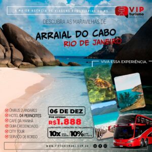 <span style="color: #ff0000;"><strong> <b> ⛱️ ARRAIAL DO CABO/RJ ⛱️ </b> </strong></span> 06 a 12/12 <b> <span style="color: #ff0000;"><strong> **PROMO R$ 999,00** </strong></span> </b>