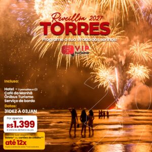 <span style="color: #FFA500;"><strong> <b>🌞 TORRES - RÉVEILLON 🏖️ </strong></span> </b> 4 dias & 3 noites <b> <span style="color: #FFA500;"><strong>**R$ 1399, à vista** </b></strong></span> </b>