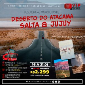 <span style="color: #ff0000;"><strong> 🇦🇷<b> SALTA + JUJUY & SAN PEDRO DE ATACAMA </strong></span> </b></b>🇨🇱 SAÍDA 16/01 <b> <span style="color: #ff0000;"><strong>**PROMO R$ 2.299, à vista** </b></strong></span> </b>